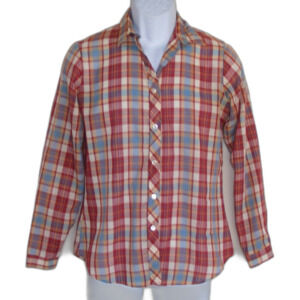Vintage GAP Blouse, M, 70s, Red Plaid, LS, EUC